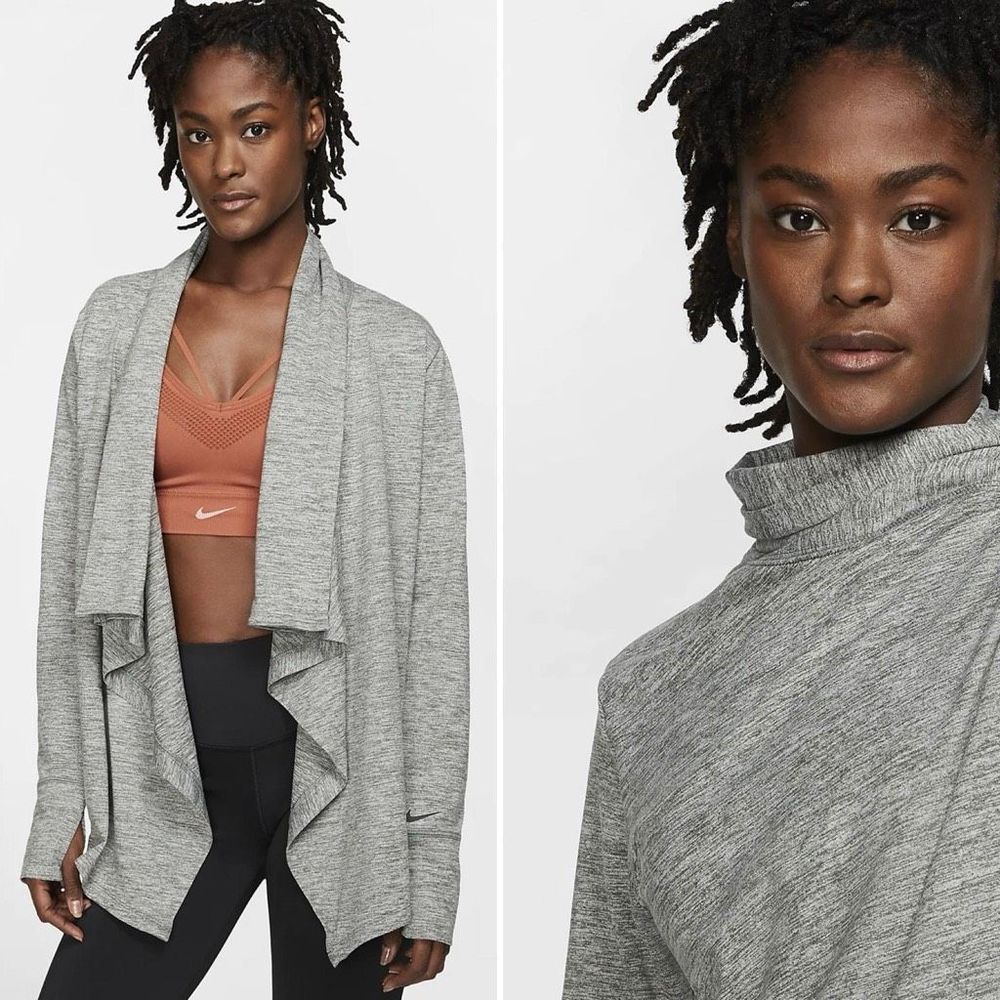 Nike Yoga Jacket Small Grey Womens Open Cardigan Drape Shawl DriFIT Loungewear